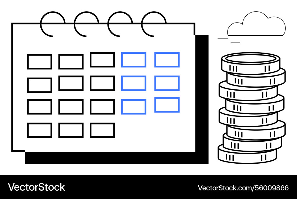 Calendar with stack of coins highlighting Calendar with stack of coins highlighting vector image