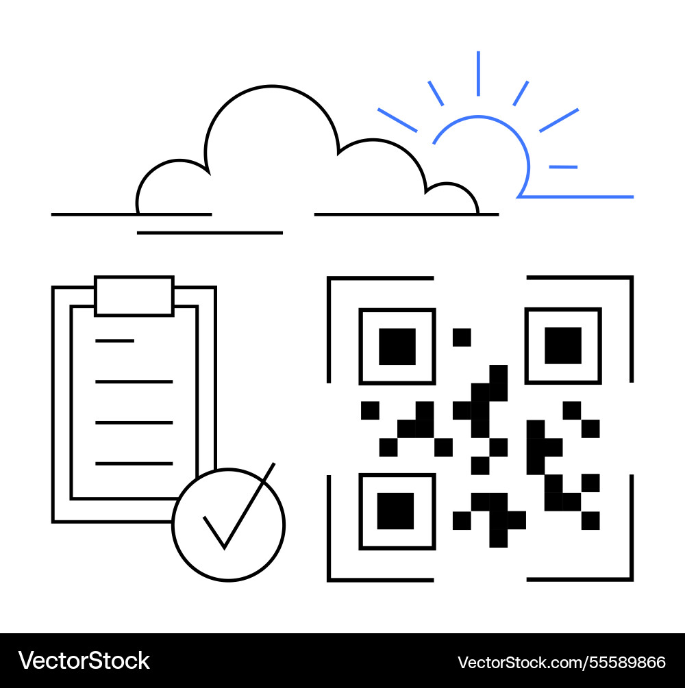 Digital qr code integration with checklist cloud Digital qr code integration with checklist cloud vector image