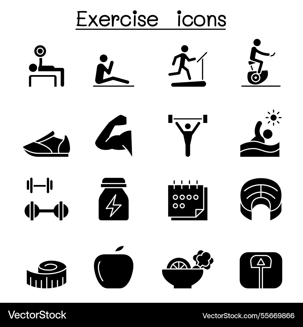 Exercise icon set in glyph style Exercise icon set in glyph style vector image