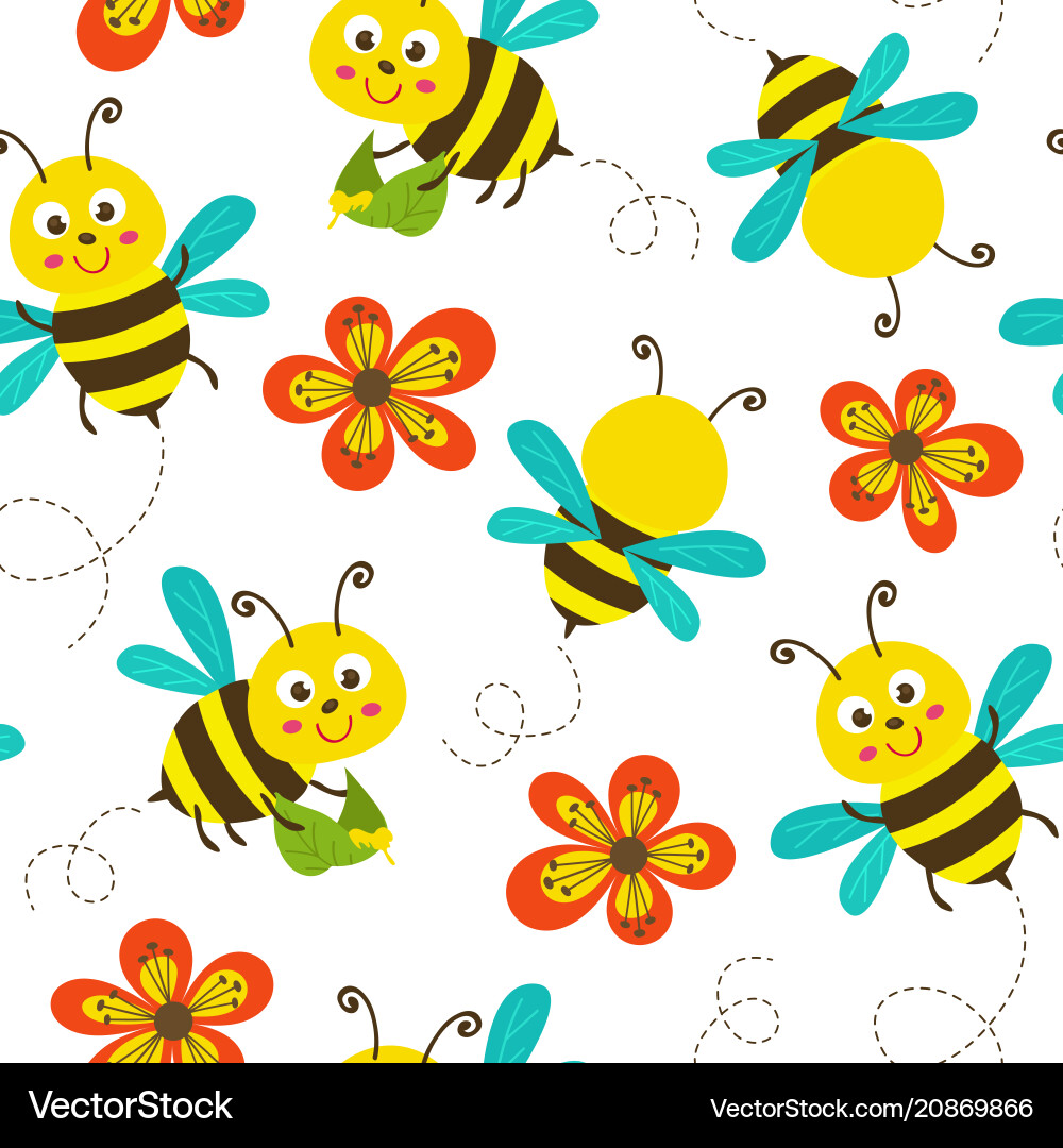 Seamless pattern with funny bees Royalty Free Vector Image