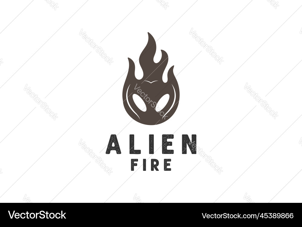 Vintage Schwarz Alien Geist Flame Logo vektorbild