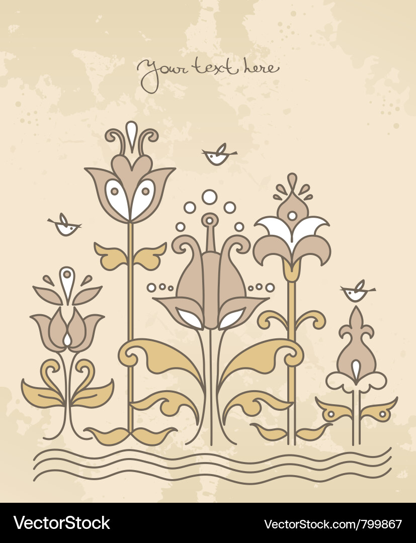 Cartoon flowers and bird Vector Image