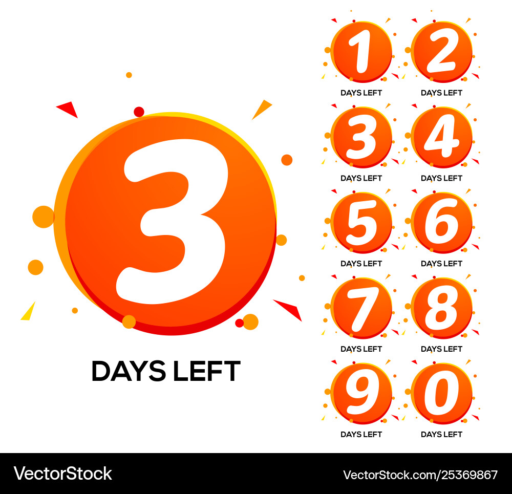 Countdown left days one two three day number Vector Image