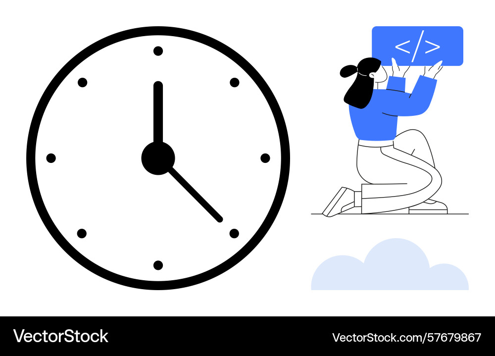 Developer working on code with clock indicating Developer working on code with clock indicating vector image