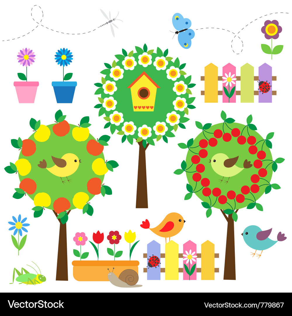 Garden Birds and Flowers vector image
