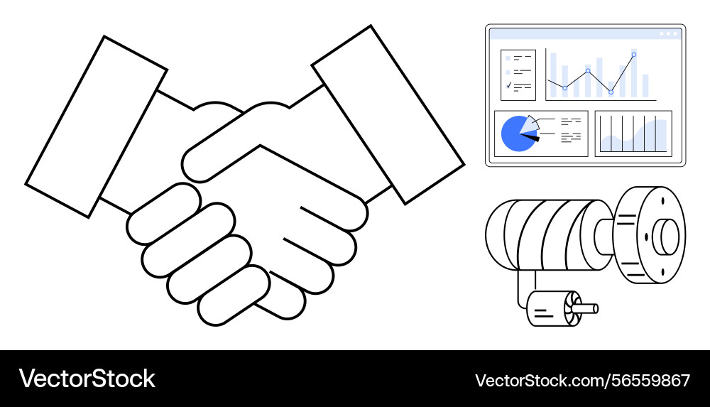 Handshake with analytics dashboard and security Handshake with analytics dashboard and security vector image