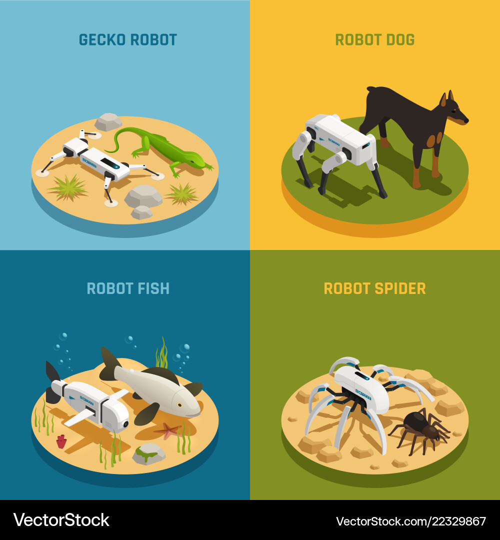 Robots animals isometric design concept Robots animals isometric design concept vector image
