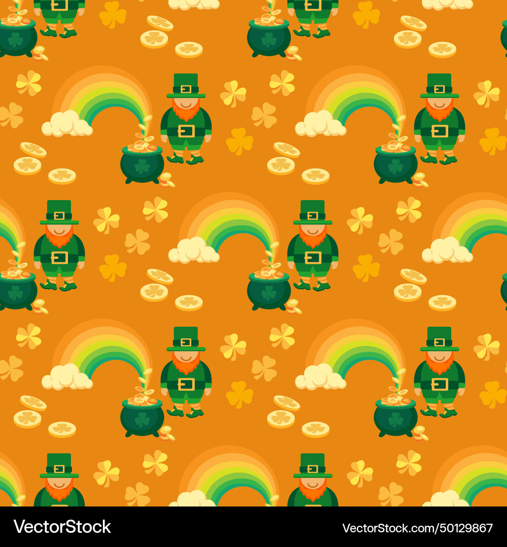 Saint Patricks Day Seamless Pattern Leprechaun Vector Image