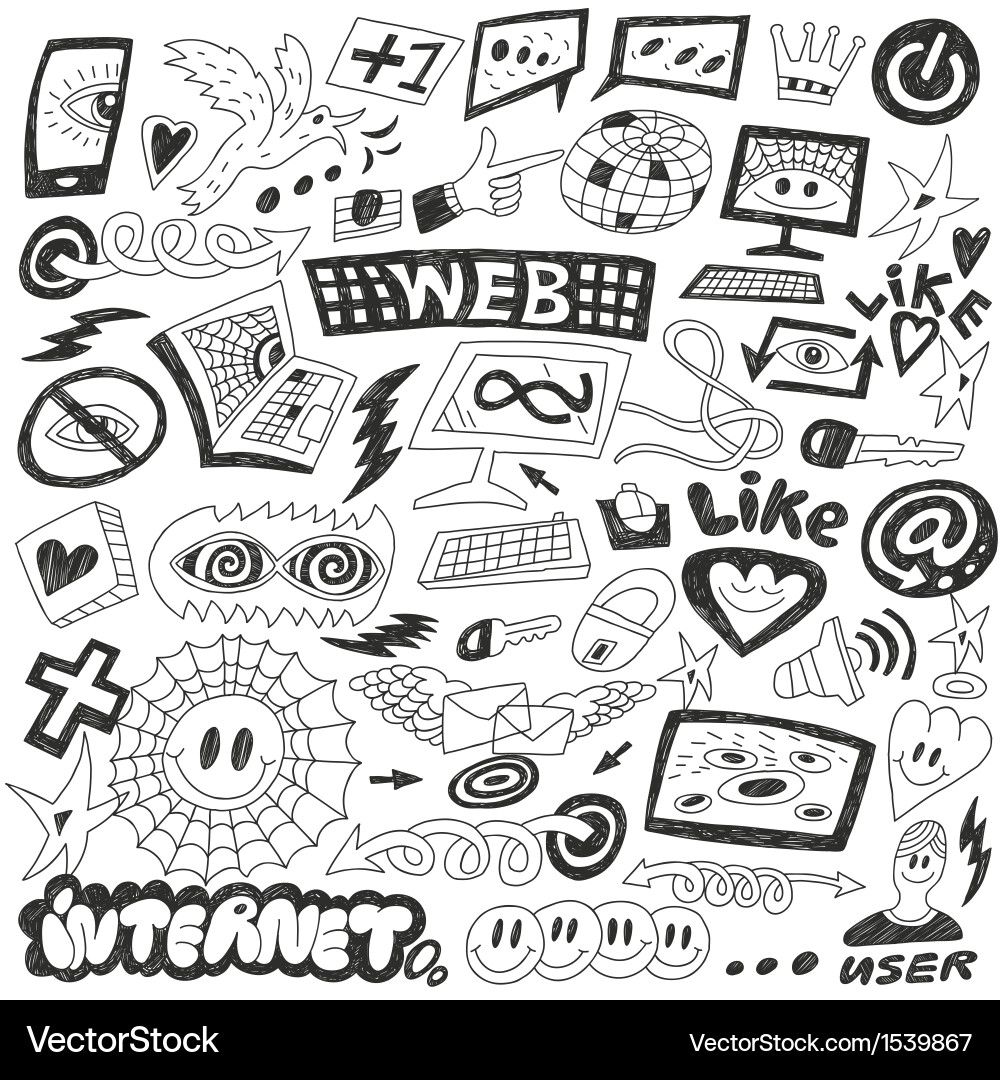 Web internet computers doodles vector image