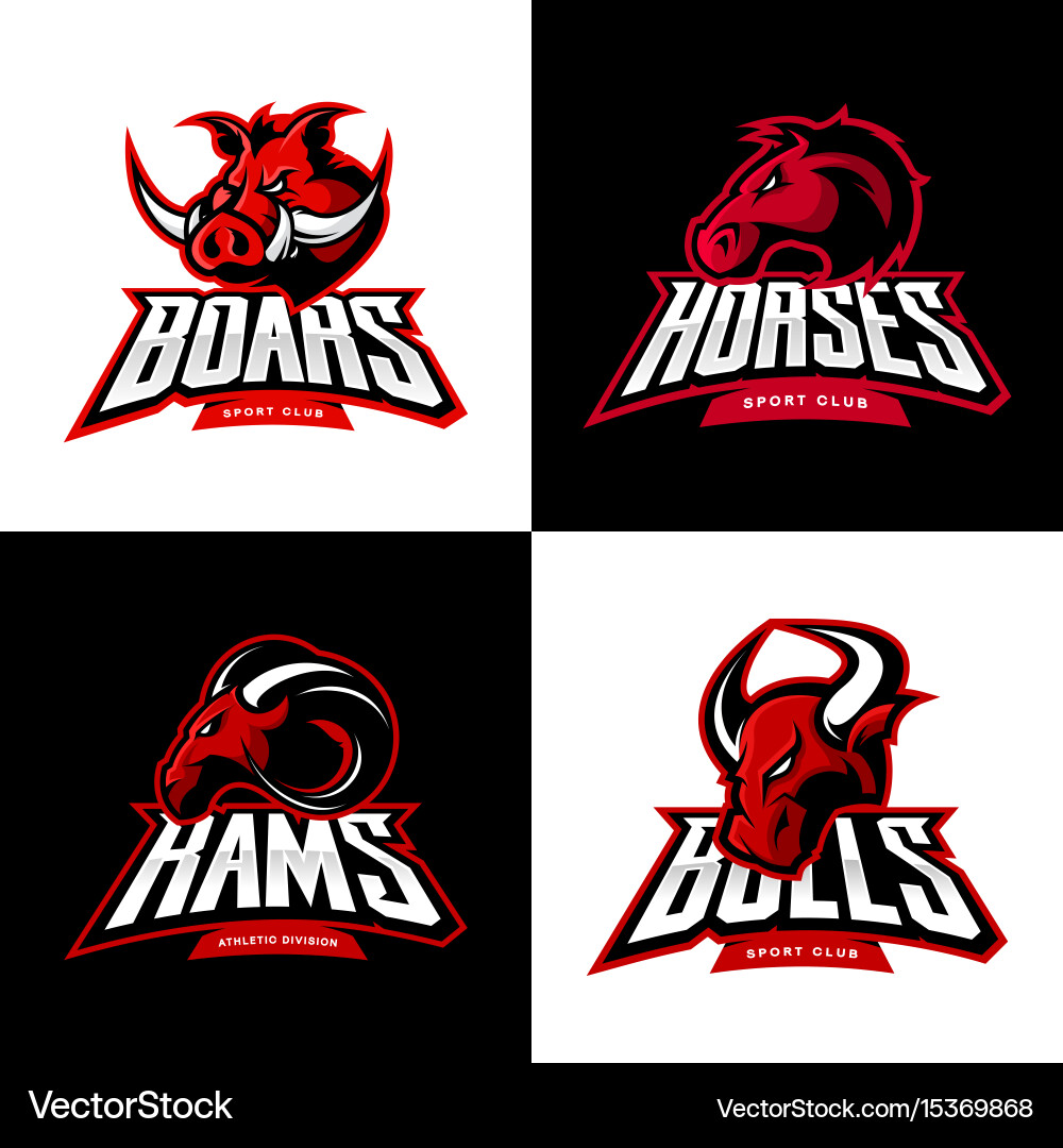 Aggressive Animal Heads - Sport Logo Set Vector Image