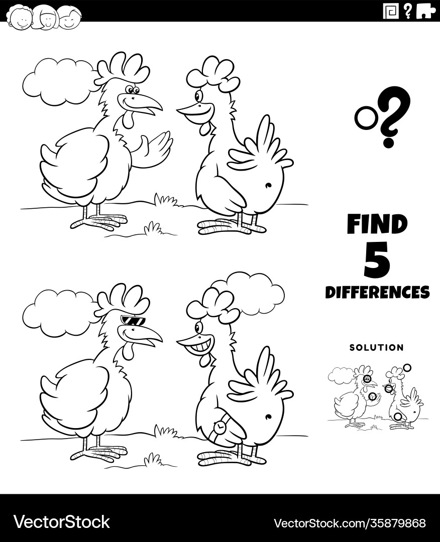 Differences game with two hens or chickens Differences game with two hens or chickens vector image