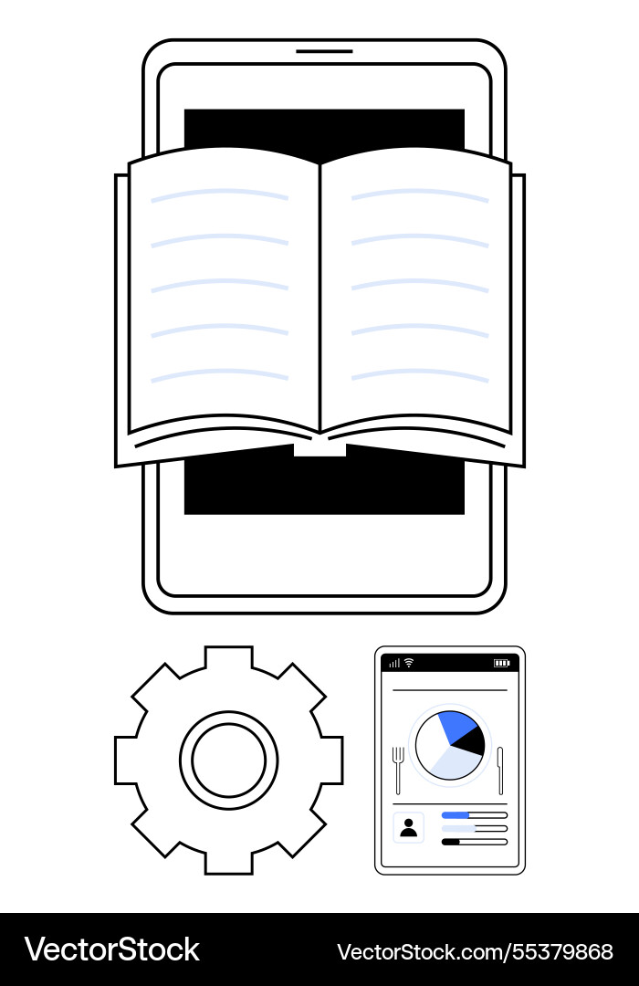 Digital learning platform with open book gear Vector Image