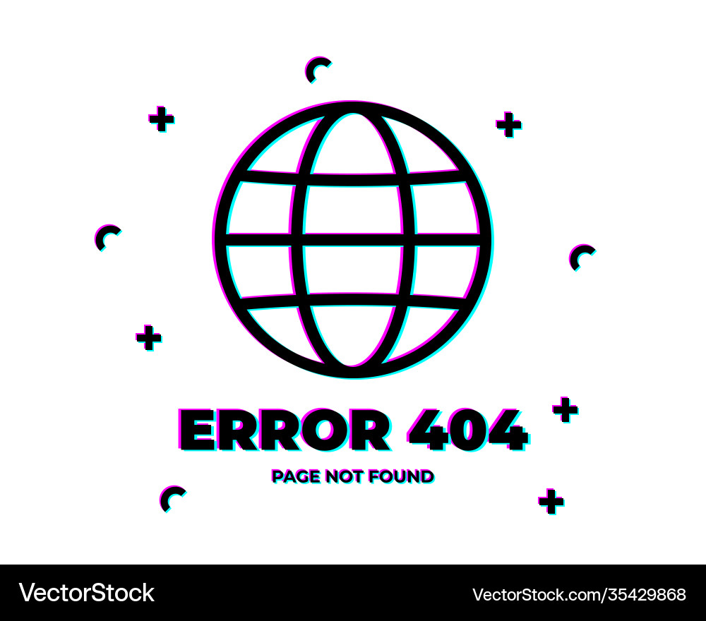 Error 404 page not found with glitch effect Error 404 page not found with glitch effect Vector Image
