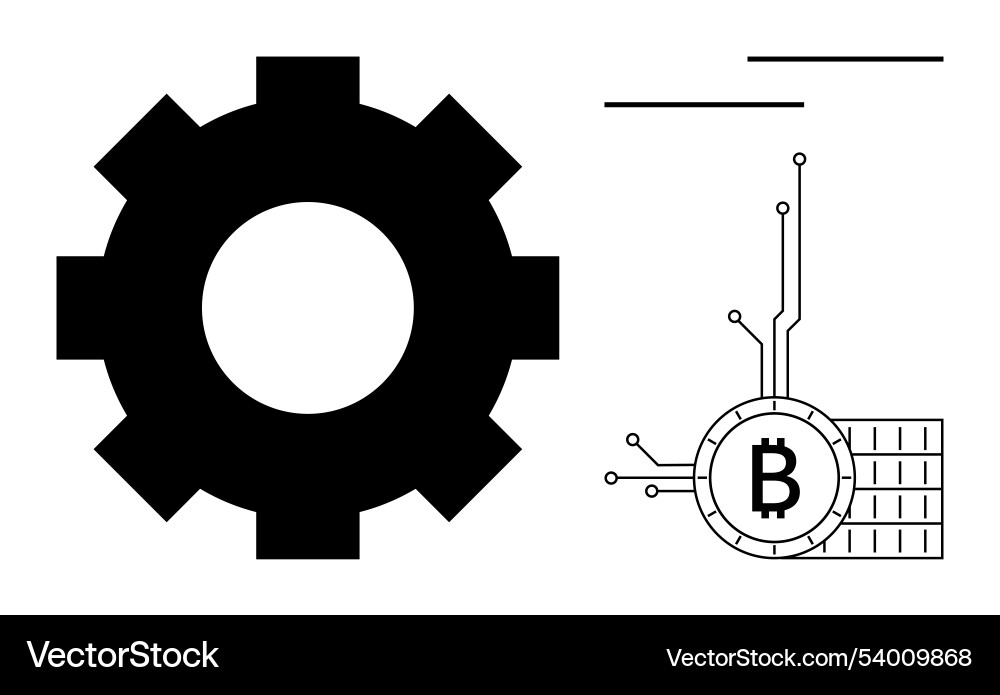 Gear and bitcoin symbol representing blockchain Gear and bitcoin symbol representing blockchain vector image