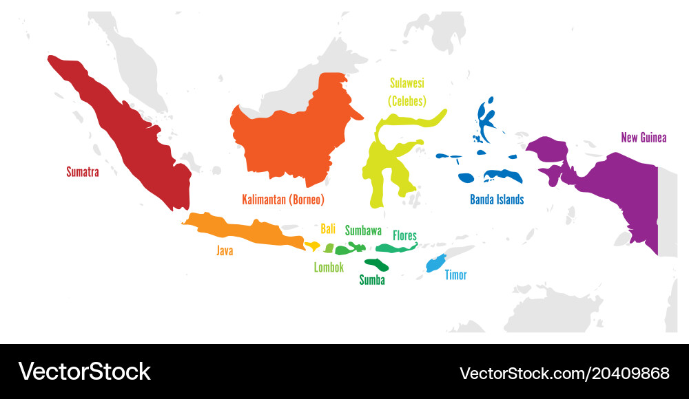 Main islands of indonesia map with names vector image