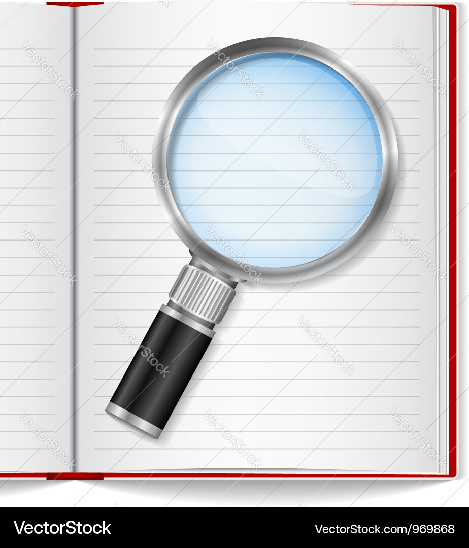 Open book with magnifying glass Vector Image