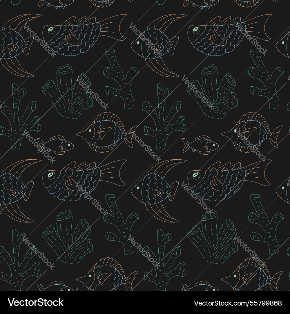 Seamless pattern with coral reefs and fish Vector Image