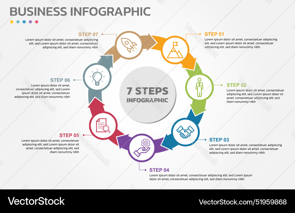 Visual data presentation cycle diagram with 7 Vector Image