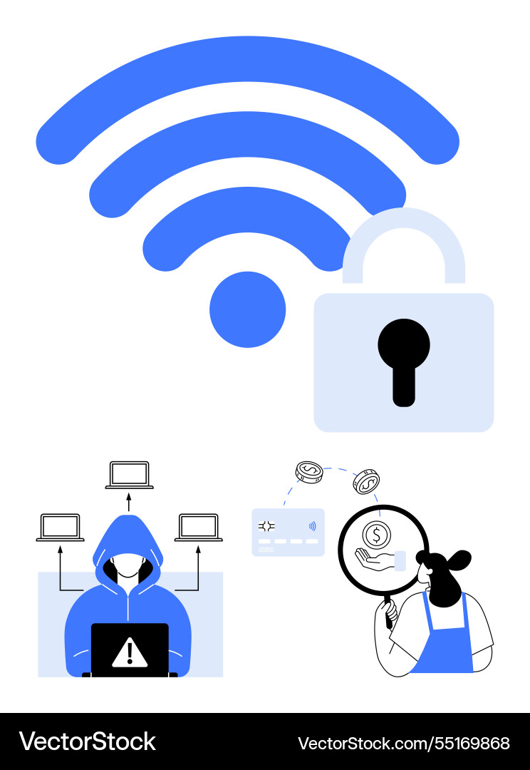 Wireless security concept with hacker financial Wireless security concept with hacker financial vector image