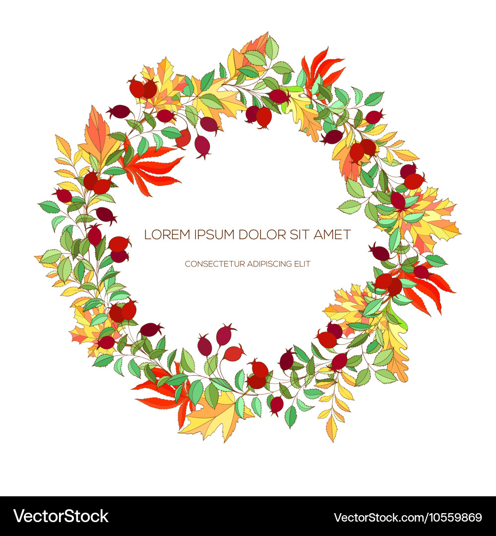 Autumn Wreath of Hawthorn Leaves Vector Image