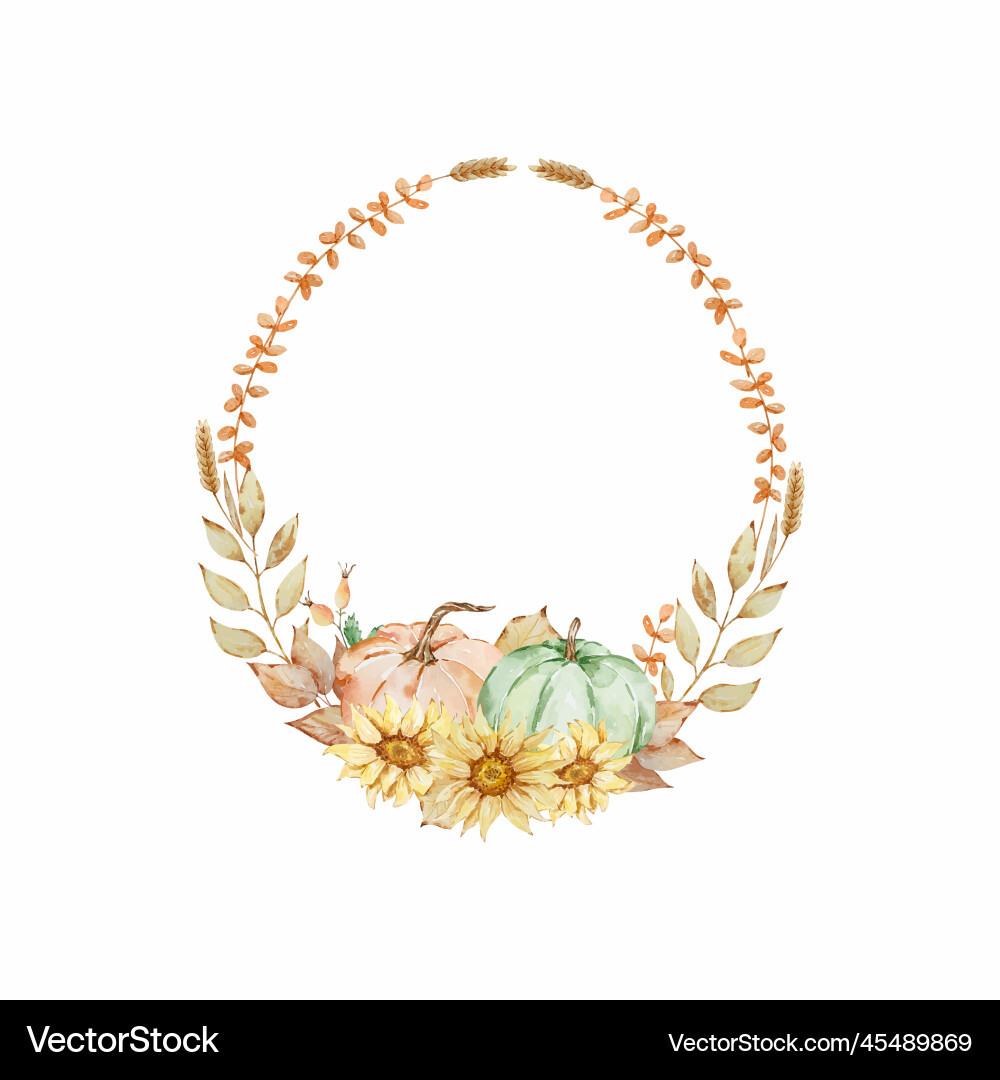 Autumn wreath of watercolor pumpkins vector image