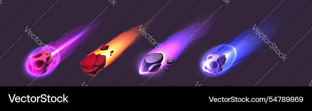 Burning asteroid and comet collection Burning asteroid and comet collection vector image