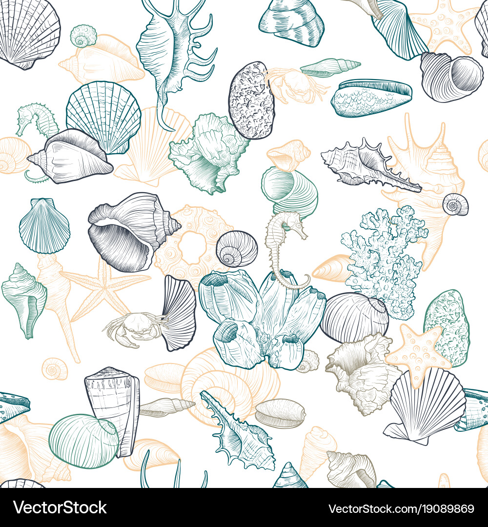 Seamless pattern with seashells Vector Image
