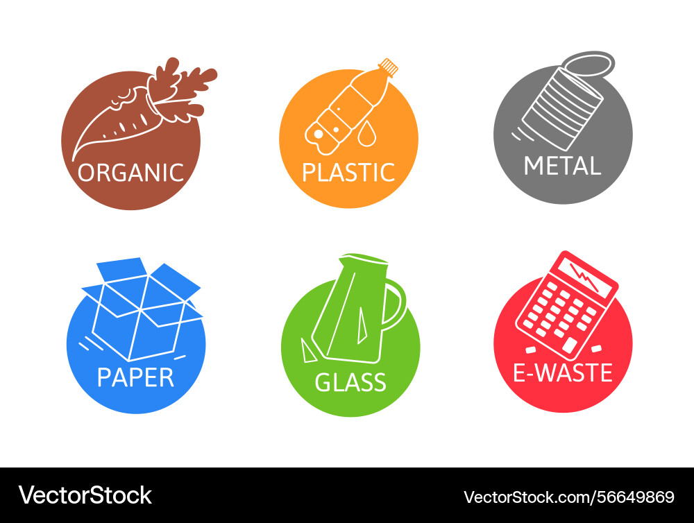 Set of line art icons sorting garbage zero waste vector image