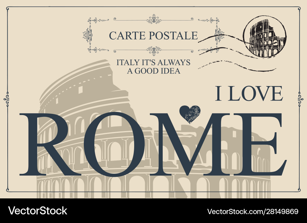 Vintage Postkarte mit Wörtern ich liebe rome Vintage Postkarte mit Wörtern ich liebe rome vektorbild