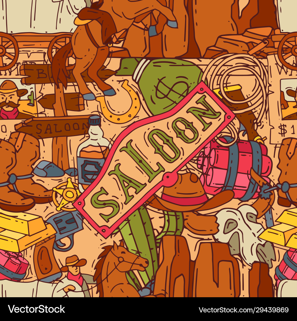 Wild west elements seamless pattern colorful Vector Image