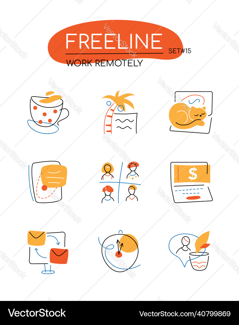 Work remotely - modern line design style icons set Work remotely - modern line design style icons set vector image