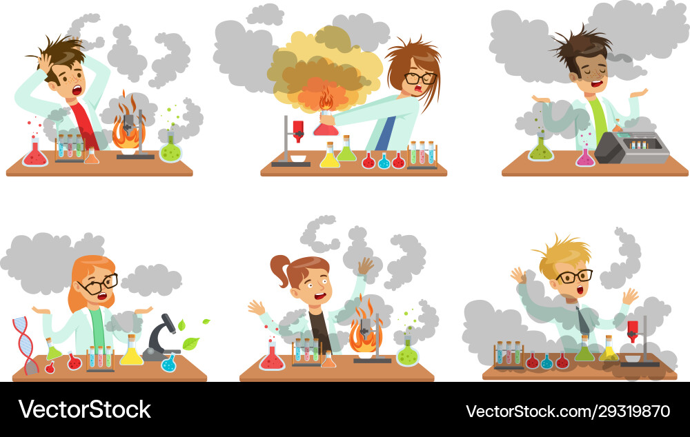 Collection boy and girls scientist after failed Collection boy and girls scientist after failed vector image
