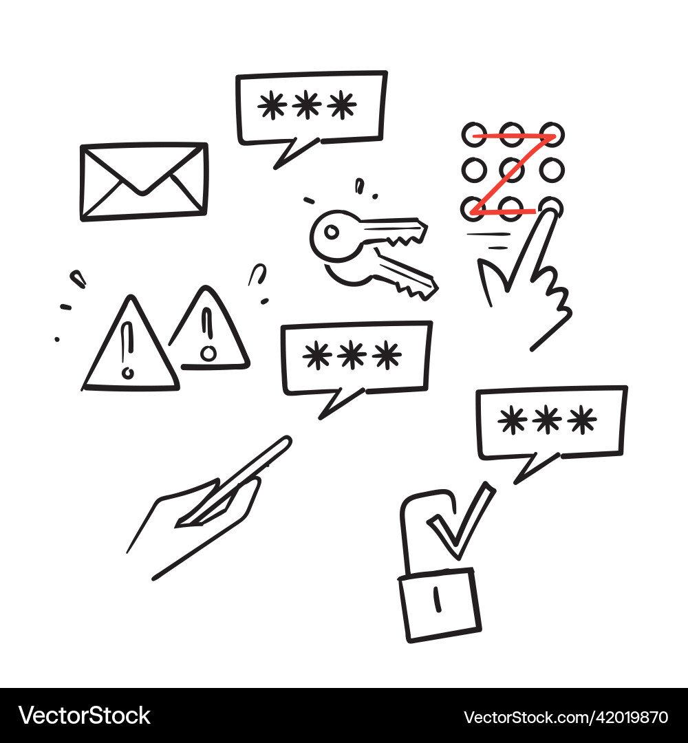 Hand gezogen Doodle Passwort verwandt isoliert Hand gezogen Doodle Passwort verwandt isoliert vektorbild