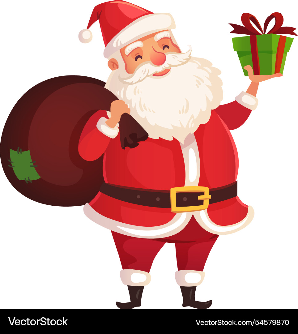 Jolly santa claus is carrying a large sack full Jolly santa claus is carrying a large sack full vector image