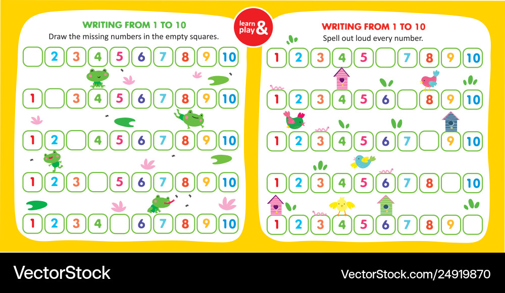 Kid game writing missing number in empty squares vector image