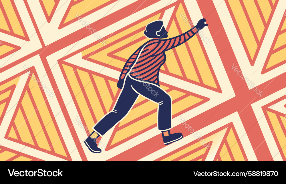Man pointing on abstract patterned ground design Vector Image