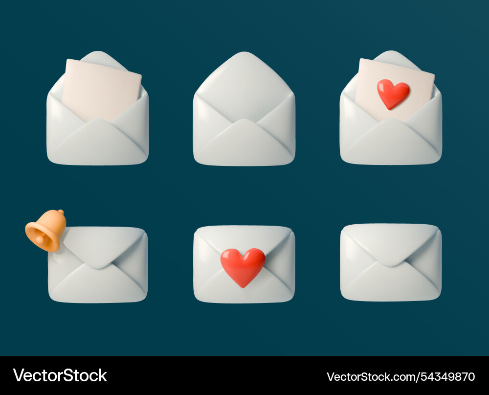 Set of 3d envelope icons featuring various Set of 3d envelope icons featuring various vector image