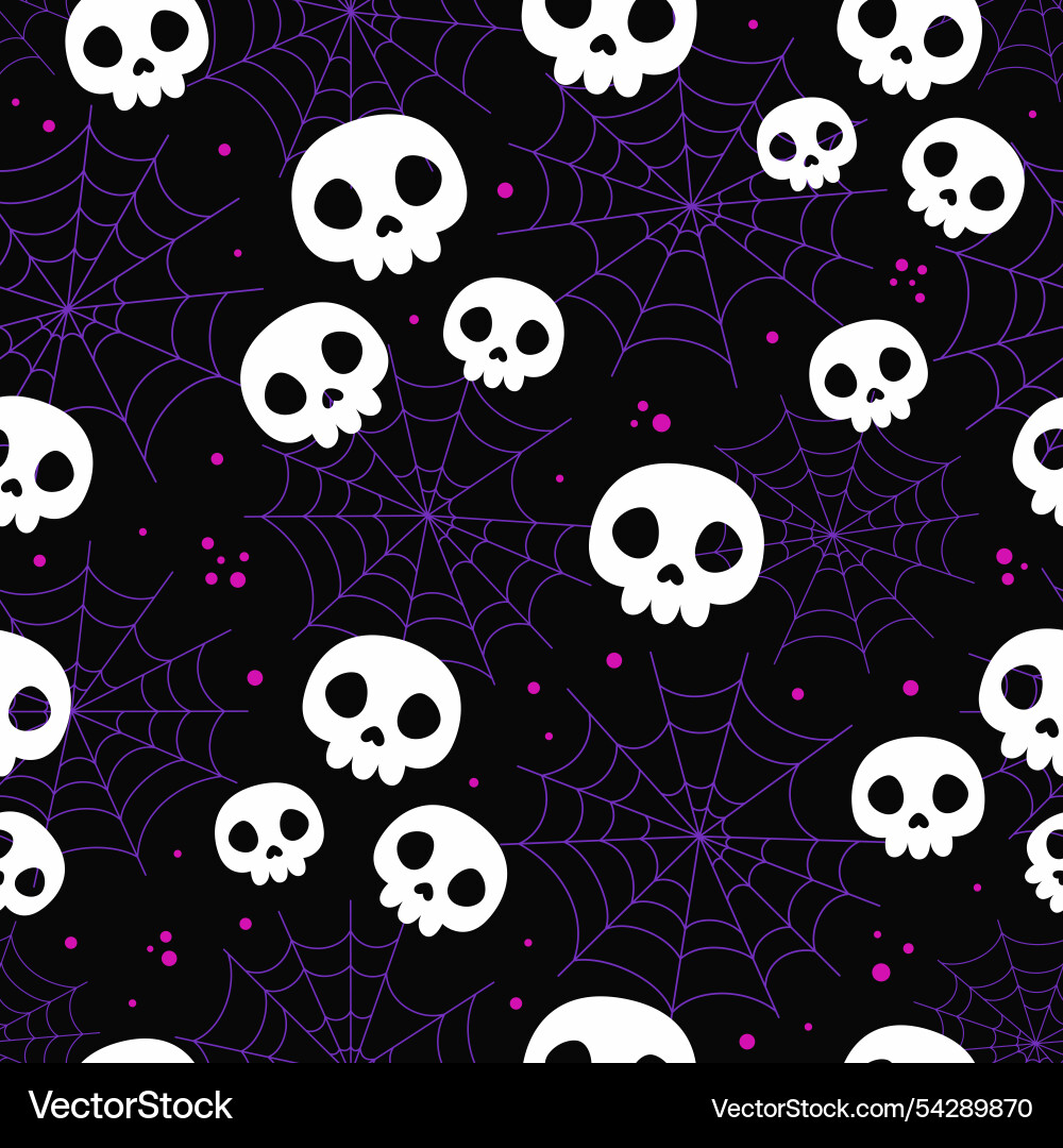 Skull head with web halloween pattern vector image