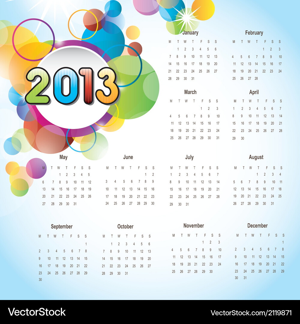 2013 calendar with colorful circles background Vector Image