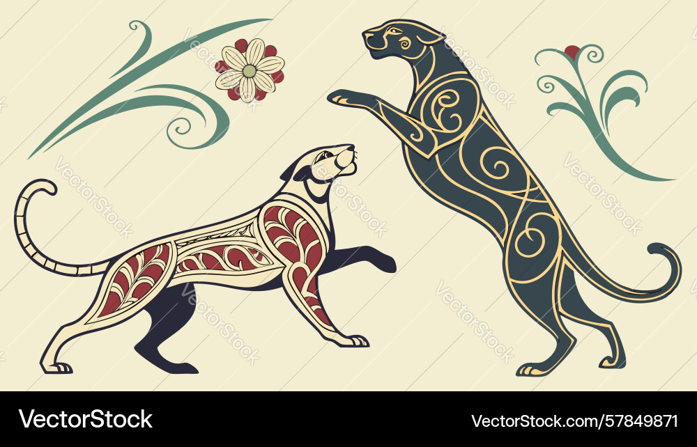 Dynamic abstract leopard figures with flowing Vector Image