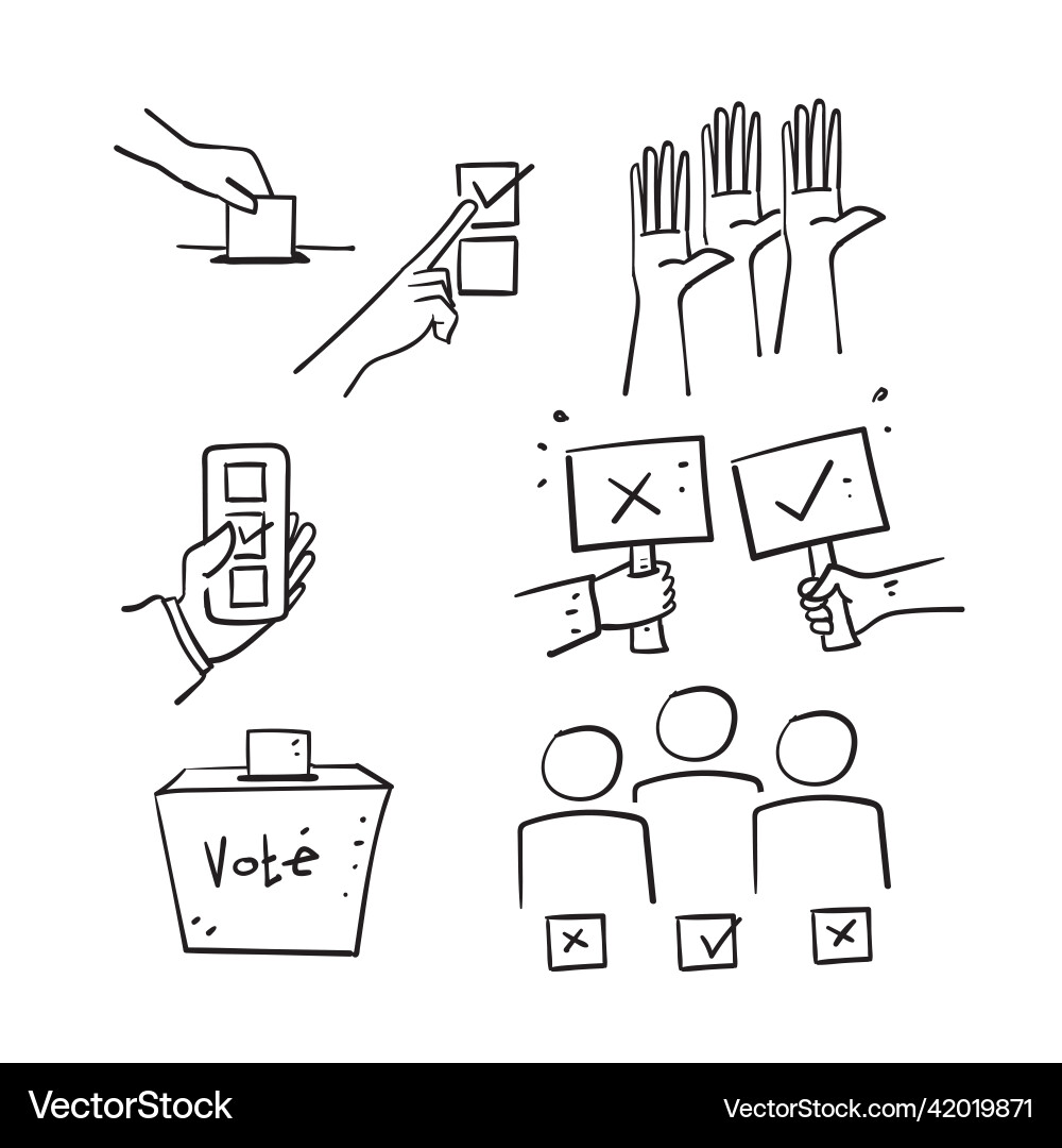 Hand drawn doodle simple set of voting related Hand drawn doodle simple set of voting related vector image