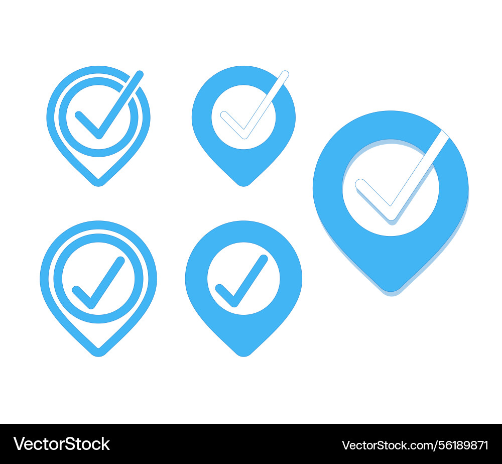 Location icons with check mark for delivery Location icons with check mark for delivery vector image