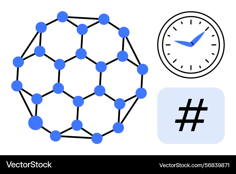 Network structure with clock and metadata tag Network structure with clock and metadata tag vector image