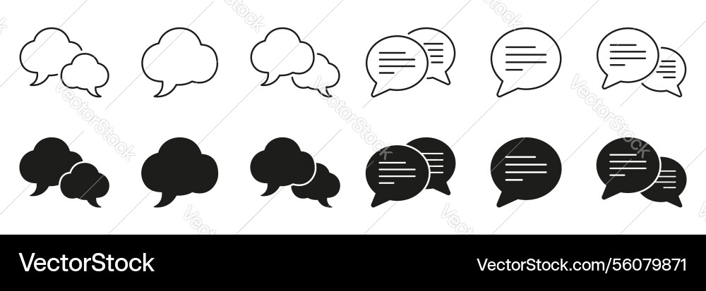 Speech bubble and chat line solid icon set Speech bubble and chat line solid icon set vector image