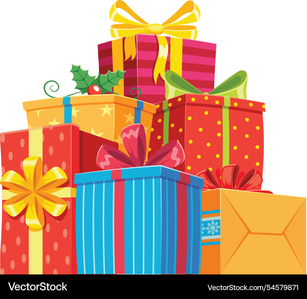 Vibrant pile of colorful christmas gifts adorned Vibrant pile of colorful christmas gifts adorned vector image