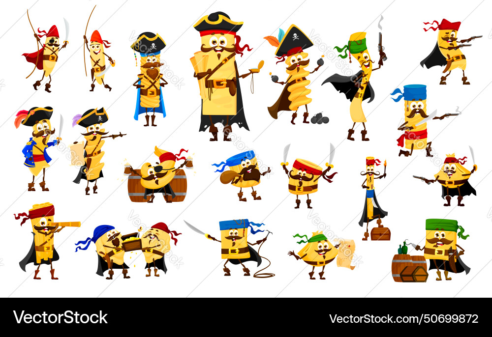 Cartoon italian pasta pirate corsair characters Cartoon italian pasta pirate corsair characters vector image