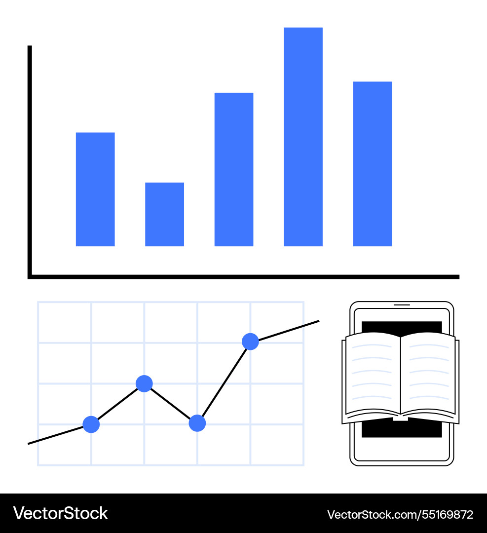 Datendiagramme mit einem Liniendiagrammstabdiagramm und geöffnet Datendiagramme mit einem Liniendiagrammstabdiagramm und geöffnet vektorbild