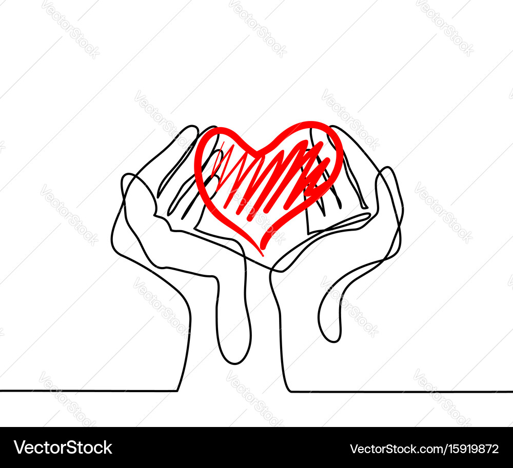 Heart Hands - Continuous Line Vector Image