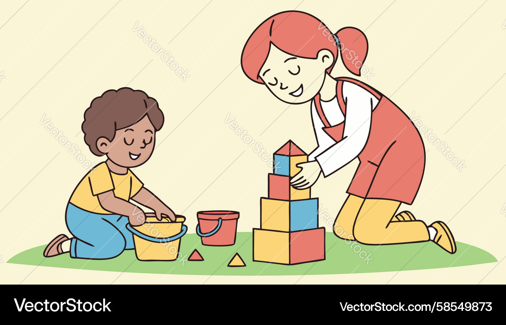 Child and Parent Building Blocks Vector Image