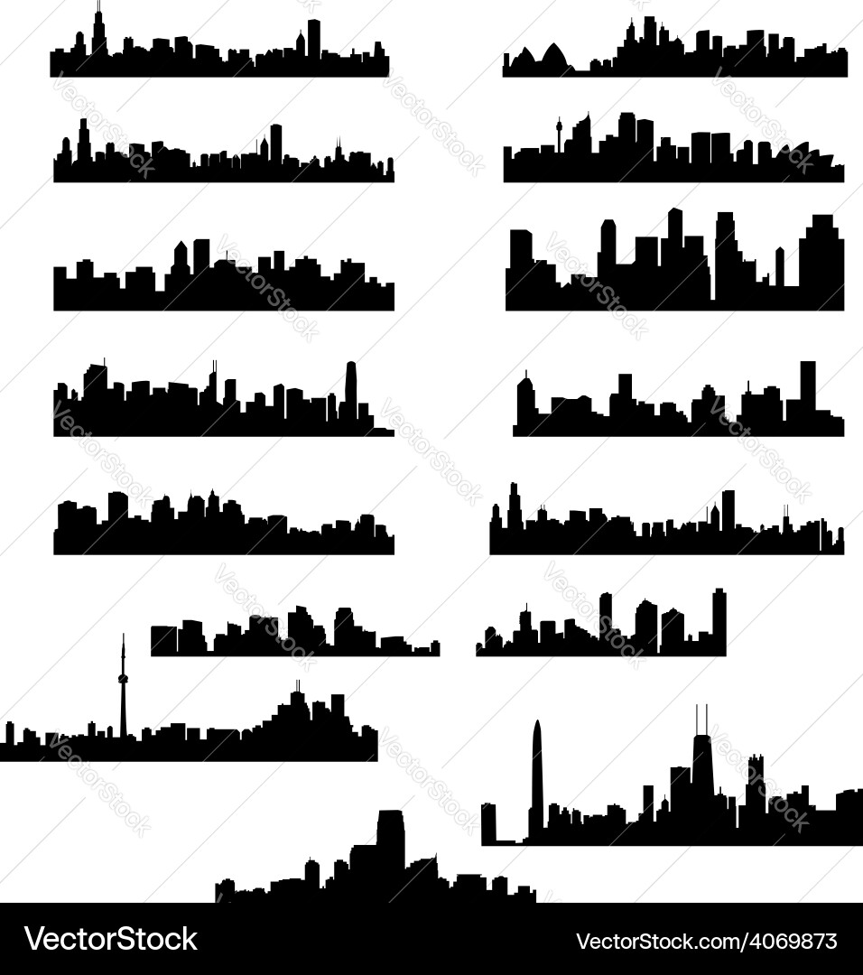 City Silhouettes at Sunset Vector Image